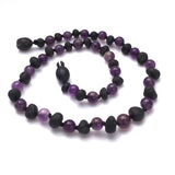 Raw Cherry &Amethyst Amber & Gemstone Necklace-Medium