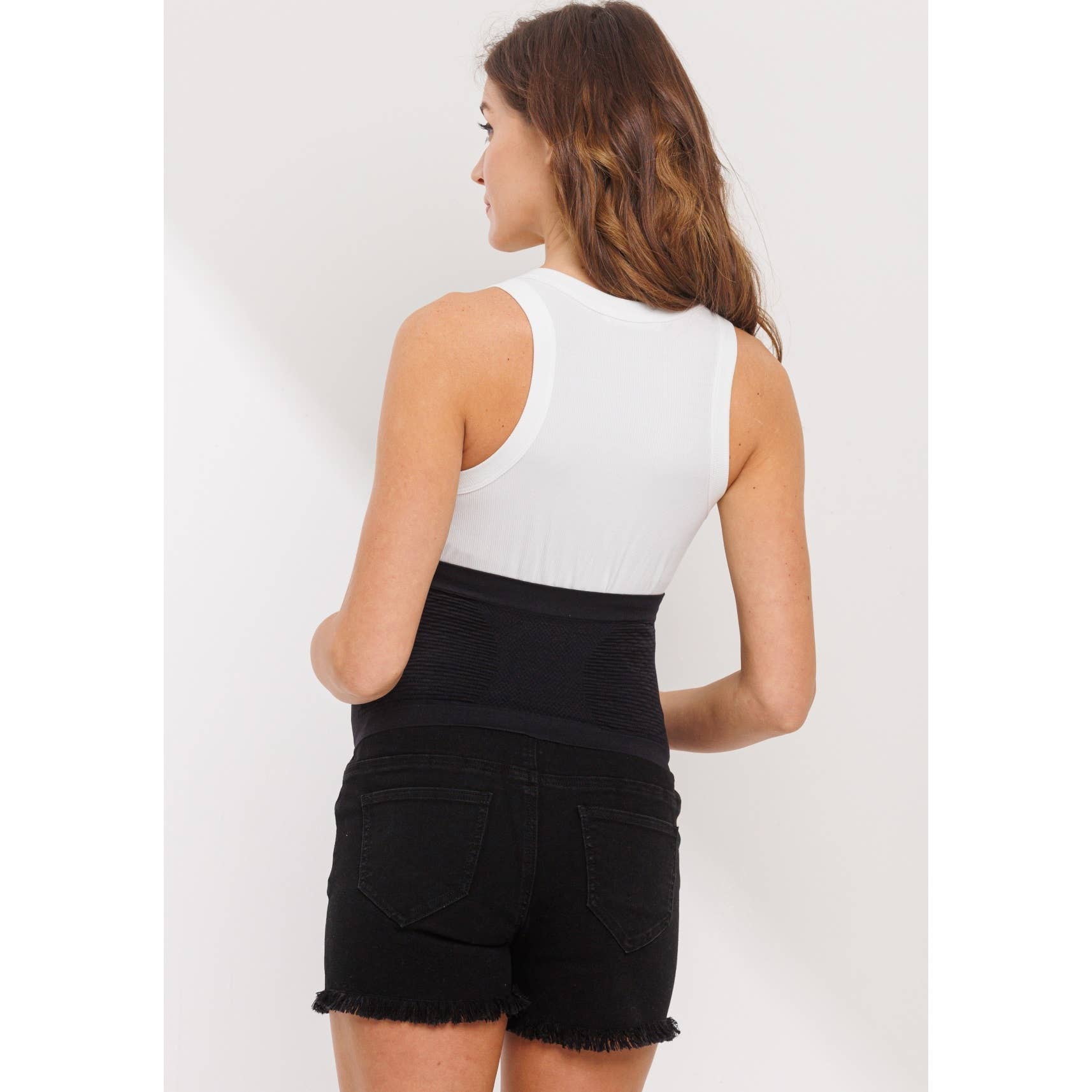 Frayed Denim Maternity Full Panel Shorts