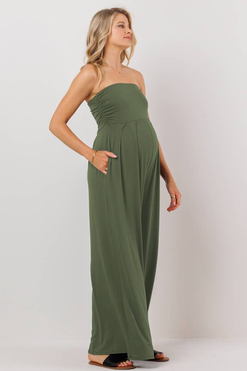 Strapless Tube Maternity Wide-leg Jumpsuit