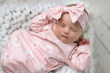 Infant Girls Pink Dainty Flower Baby Gown and Bow Headband