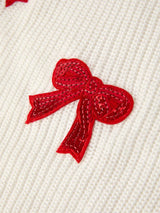 Girls Bow Sequins Pullover Sweater