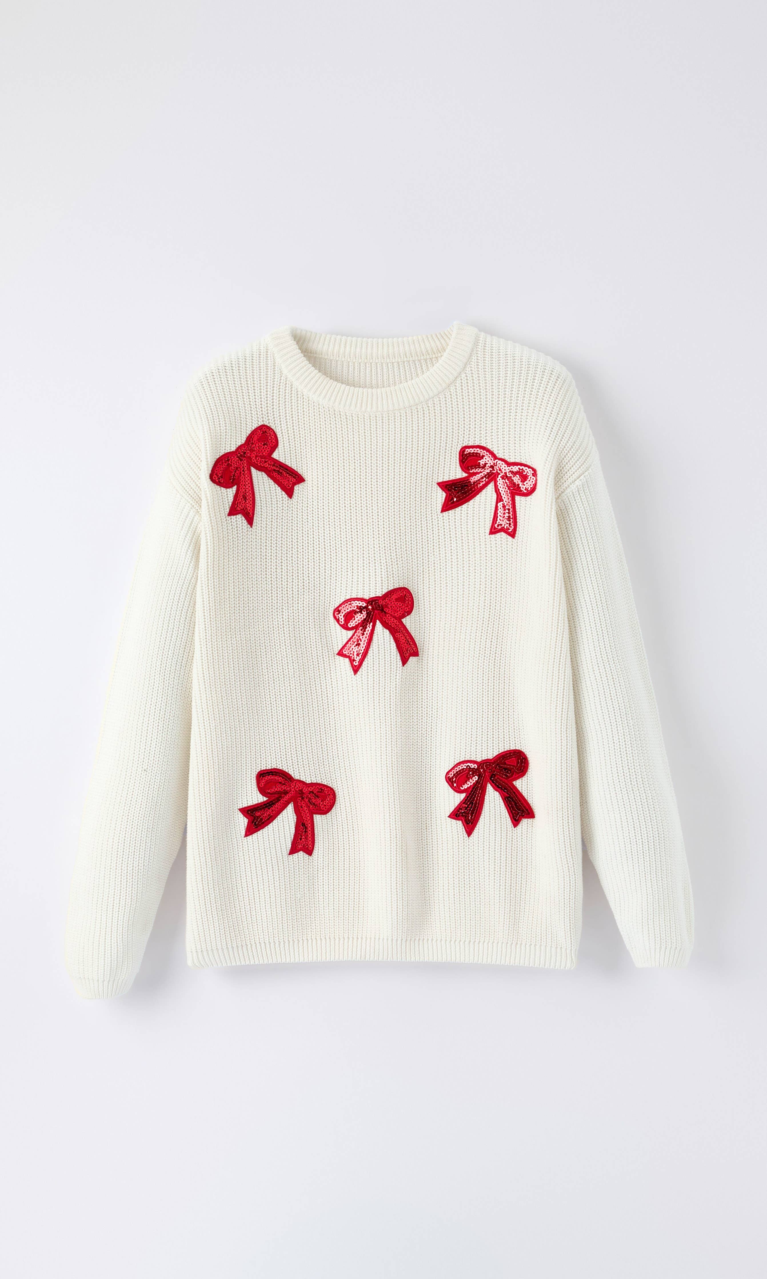 Girls Bow Sequins Pullover Sweater