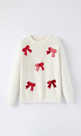Girls Bow Sequins Pullover Sweater