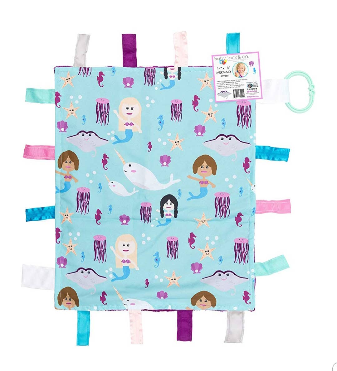 Mermaid Narwhal Taggy Comfort Blanket Learning Lovey 14 x 18