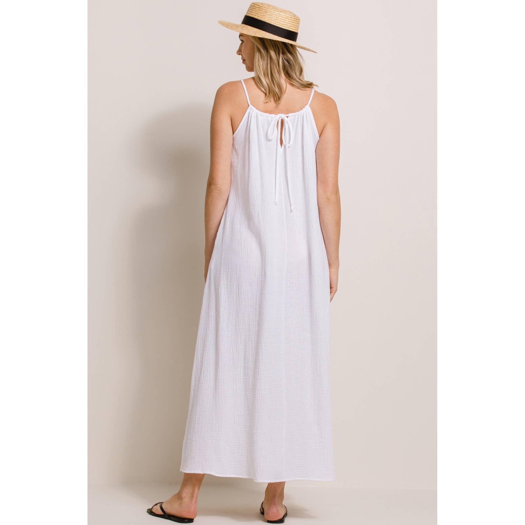 Cotton Halter Maternity Column Maxi Dress