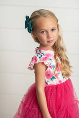 Bright Pink Rose Tiered Tulle Spring Easter Dress