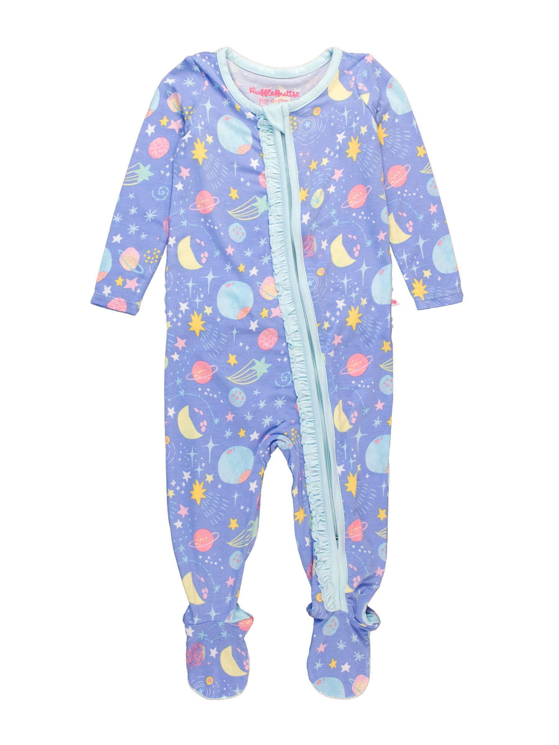 RuffleButts + RuggedButts - Baby Girls Starry Dreams Bamboo Viscose Footed Ruffle One Piece Pajama