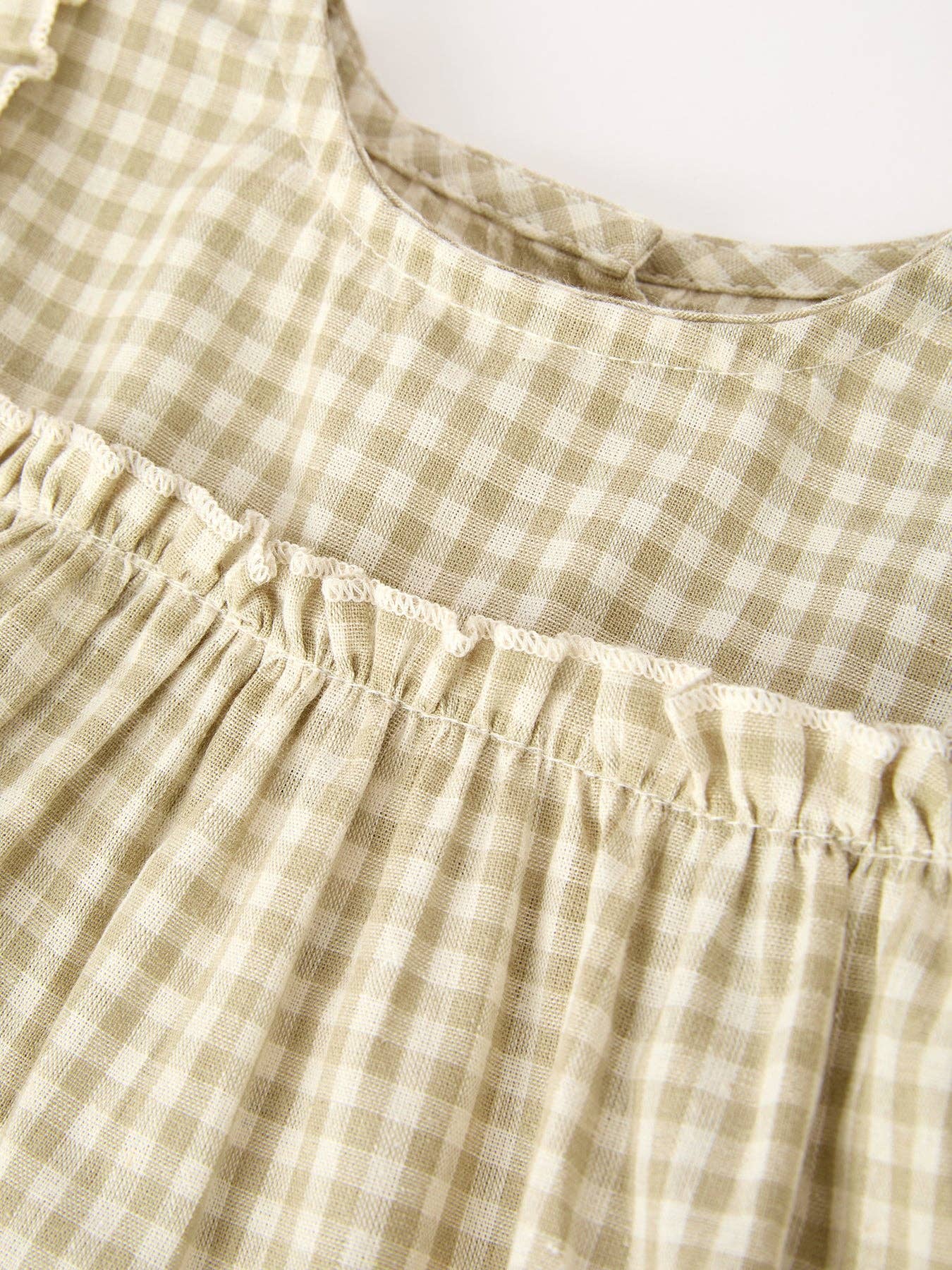 Gingham Baby Romper with Long Sleeve Puff Design