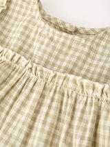 Gingham Baby Romper with Long Sleeve Puff Design