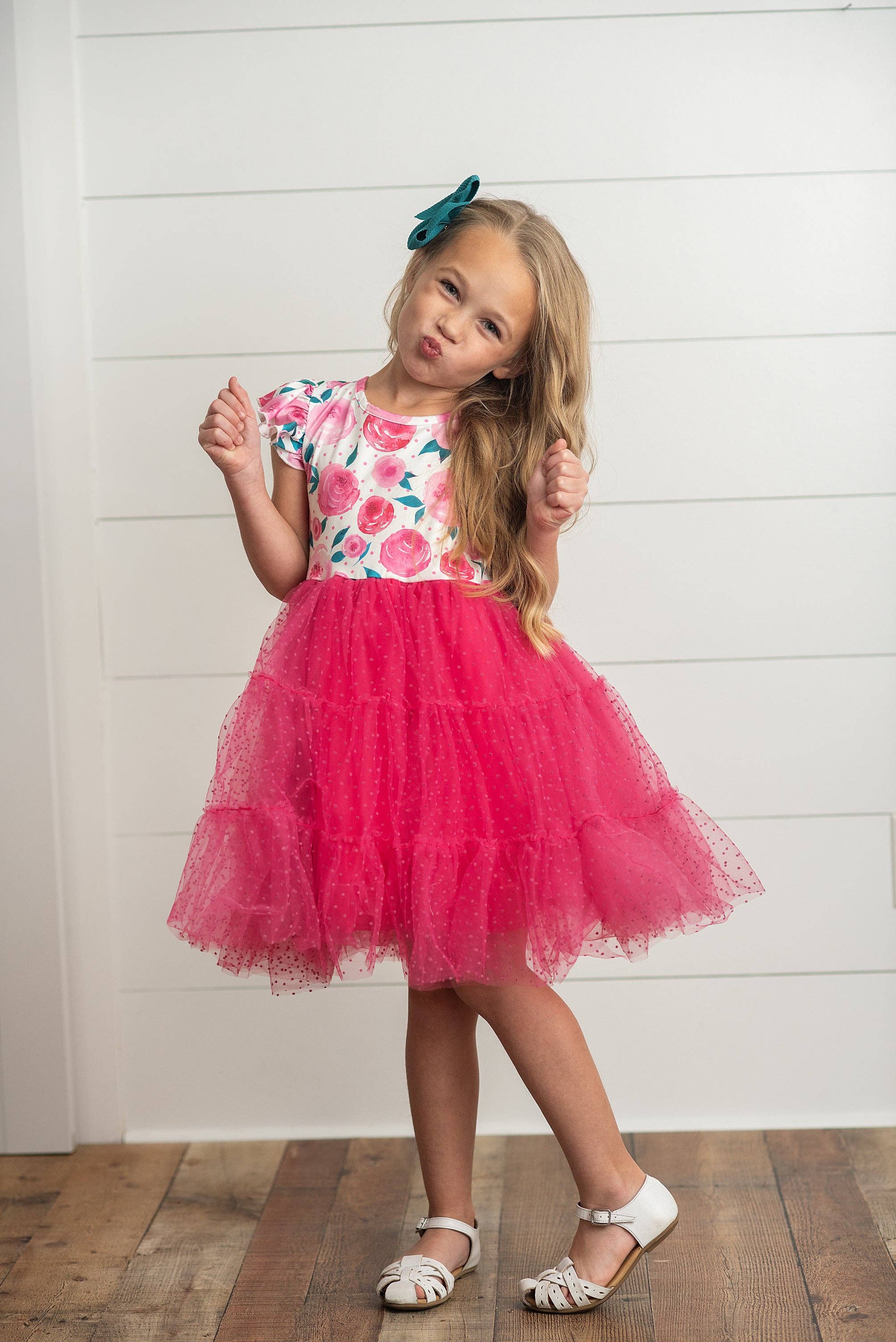 Bright Pink Rose Tiered Tulle Spring Easter Dress