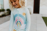 Kids Mint Rainbow Zip Rash Guard One Piece Swimsuit