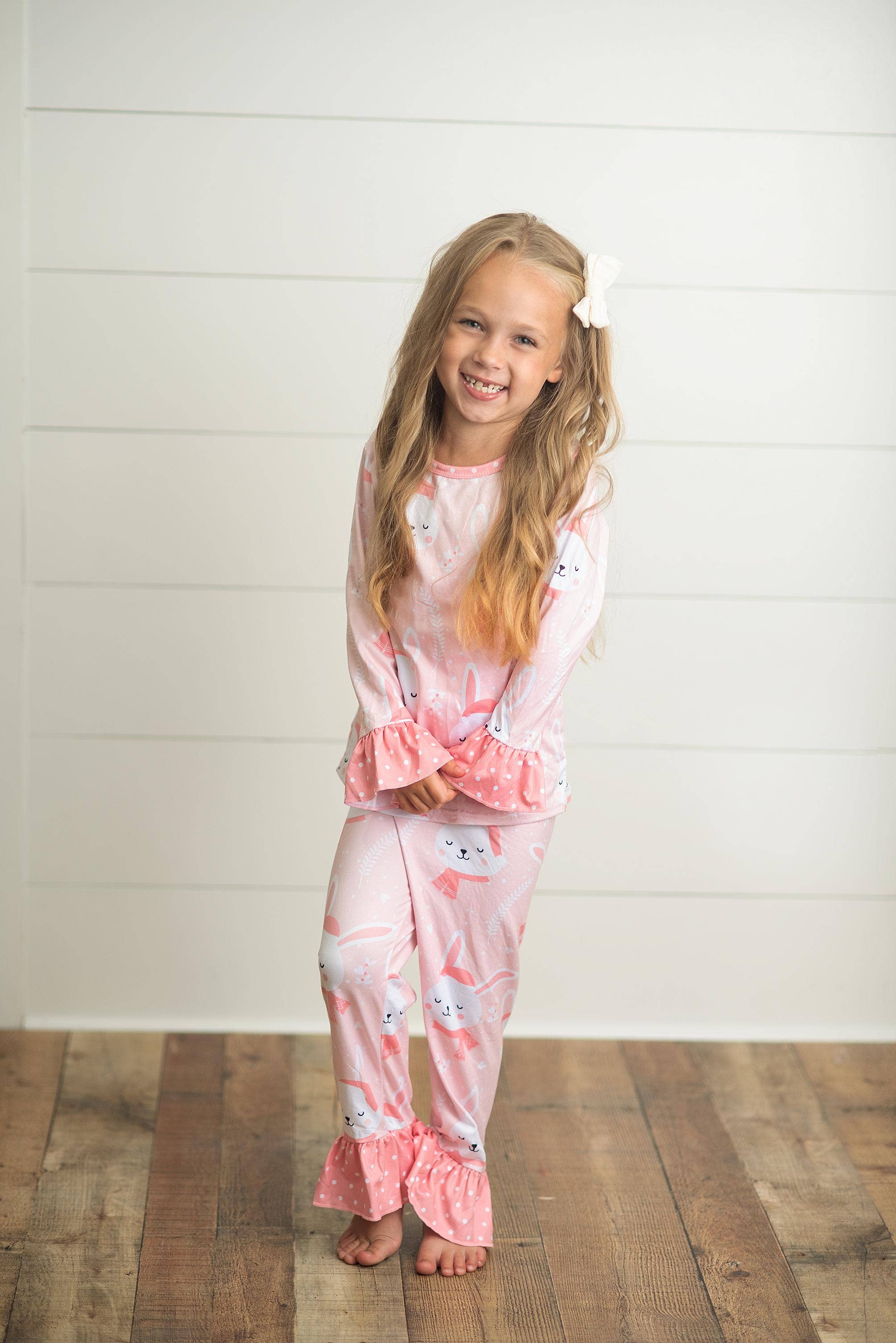 Kids Pink Bunny Print Comfy Two Piece Lounge Play Set