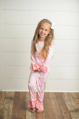 Kids Pink Bunny Print Comfy Two Piece Lounge Play Set