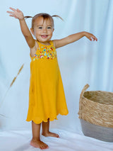 Organic Embroidered Twirl Dress w-Pockets in Tangerine Floral