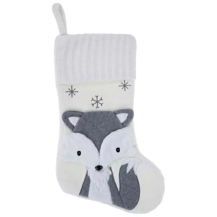 White & Gray Fox Christmas Stocking