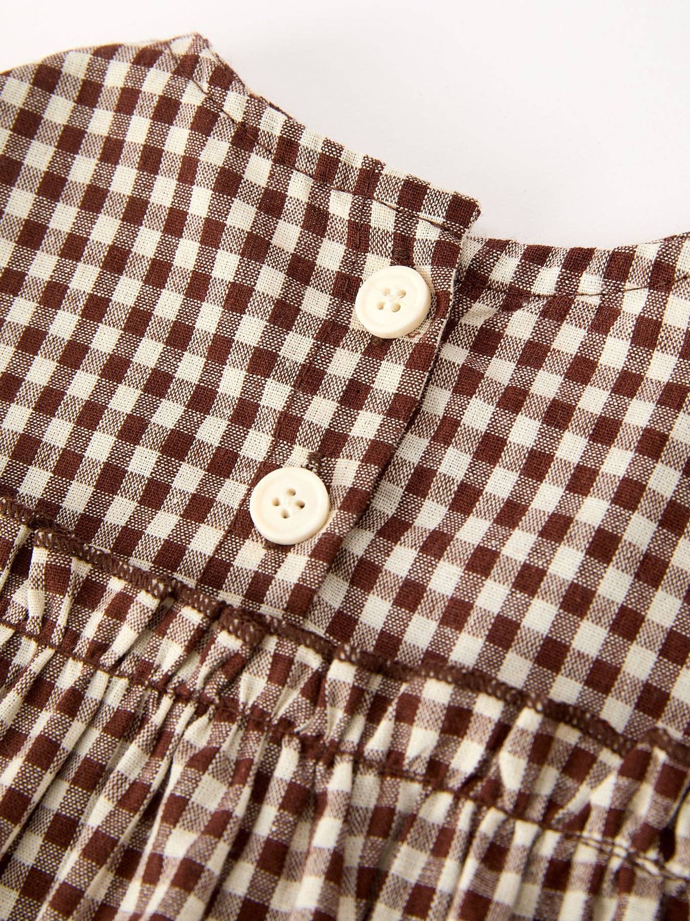 Gingham Baby Romper with Long Sleeve Puff Design