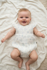 Organic White & Blue Flower Romper w/ Hat