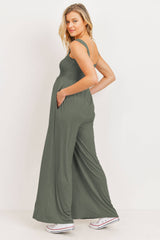Sleeveless Smocked Maternity Wide-Leg Jumpsuit