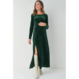 Velvet Long Sleeve Maternity Midi Dress