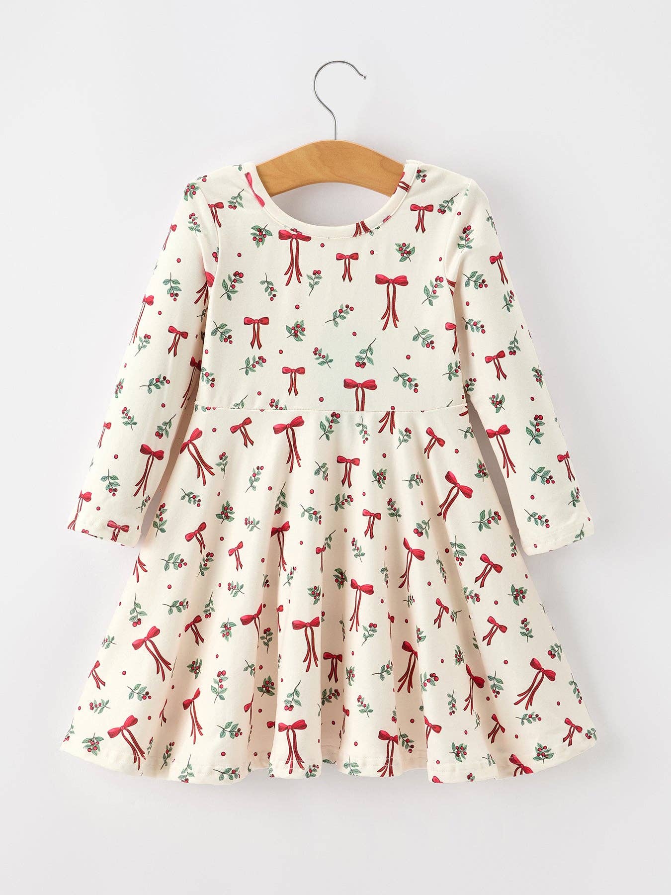 Girls Christmas Bow & Berry Print Twirl Dress