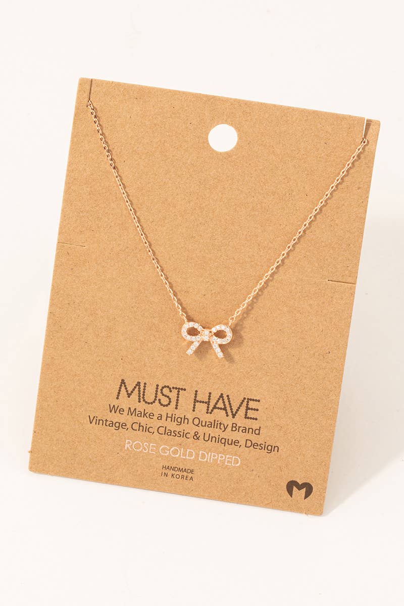 Gold Dipped Ribbon Bow Pendant Necklace