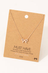 Gold Dipped Ribbon Bow Pendant Necklace