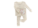 Rabbit + Bear Organics- Pink And Beige Christmas 3Pc Pajama set