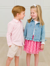 Boys Pink Gingham Check Long Sleeve Button Down