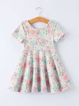 Spring Pastel Floral Girls Casual Dress
