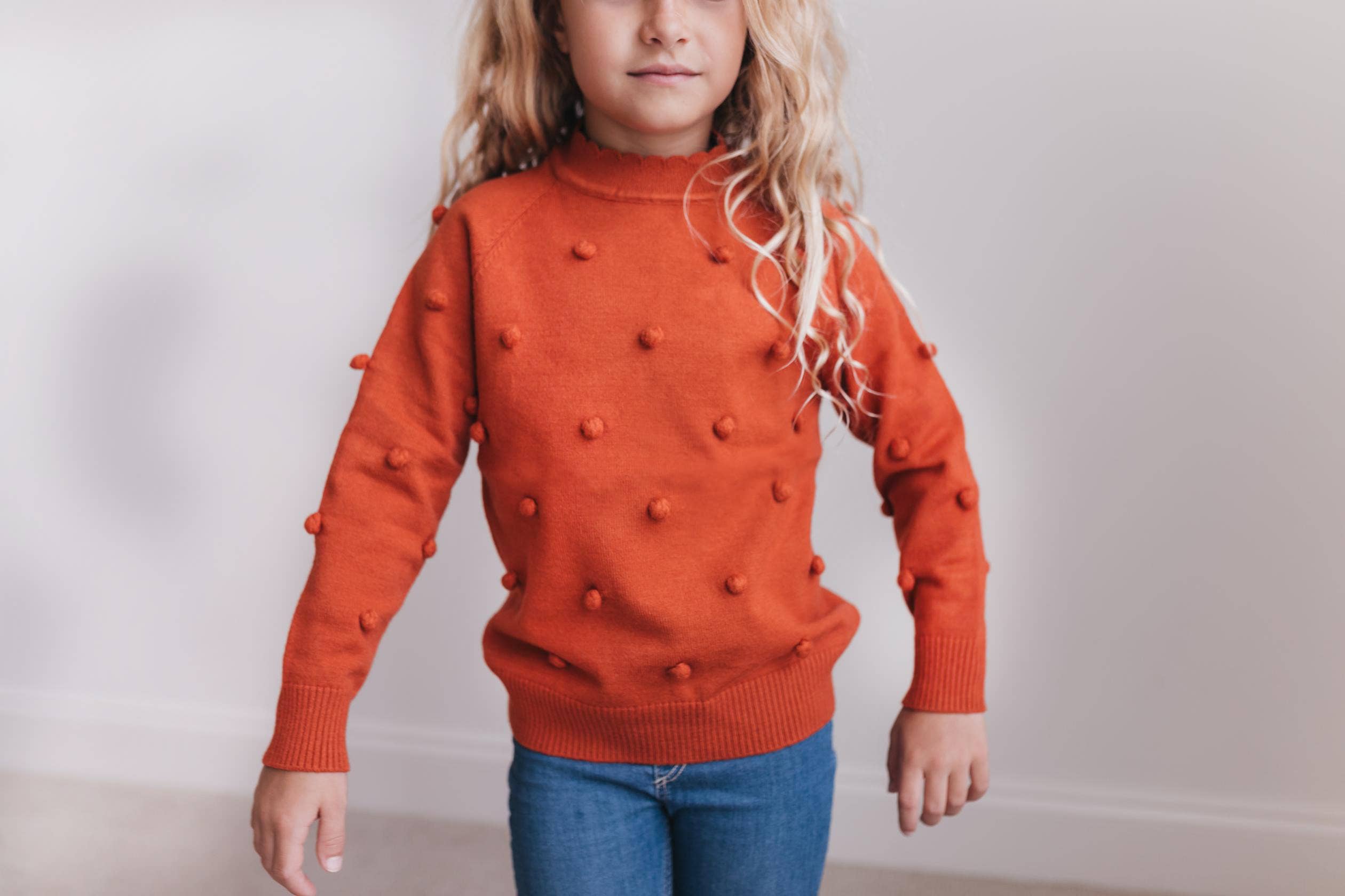 Kids Rust Pom Pom Winter Crew Neck Sweater