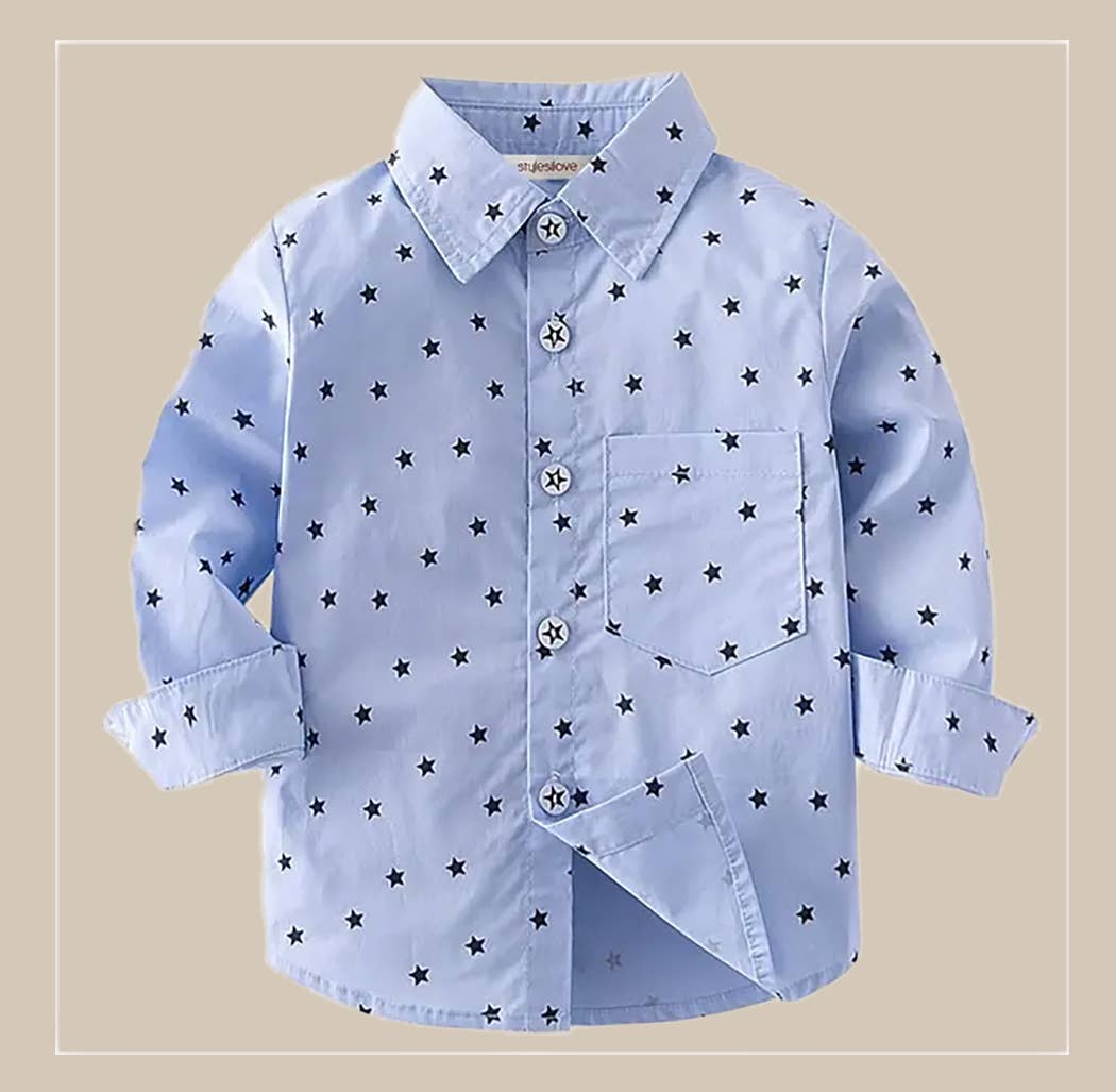 Blue Star Long Sleeve Boy Cotton Button-Down Dress Shirt