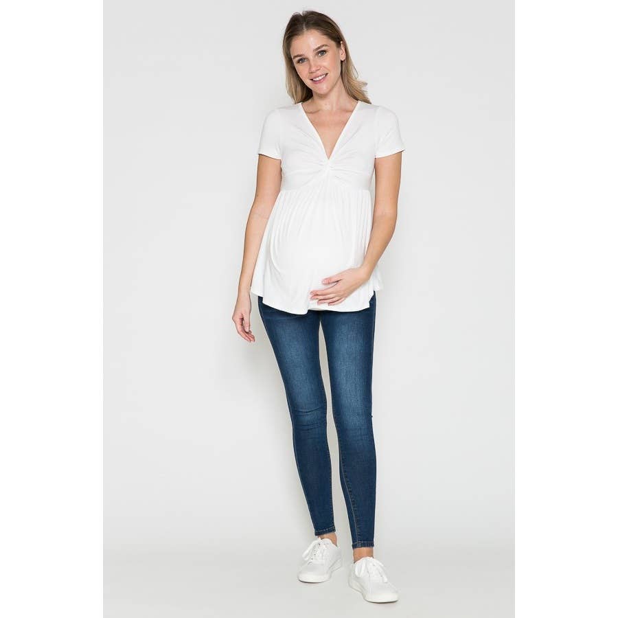Maternity V-Neck Front Twist Solid Spring Basic Top