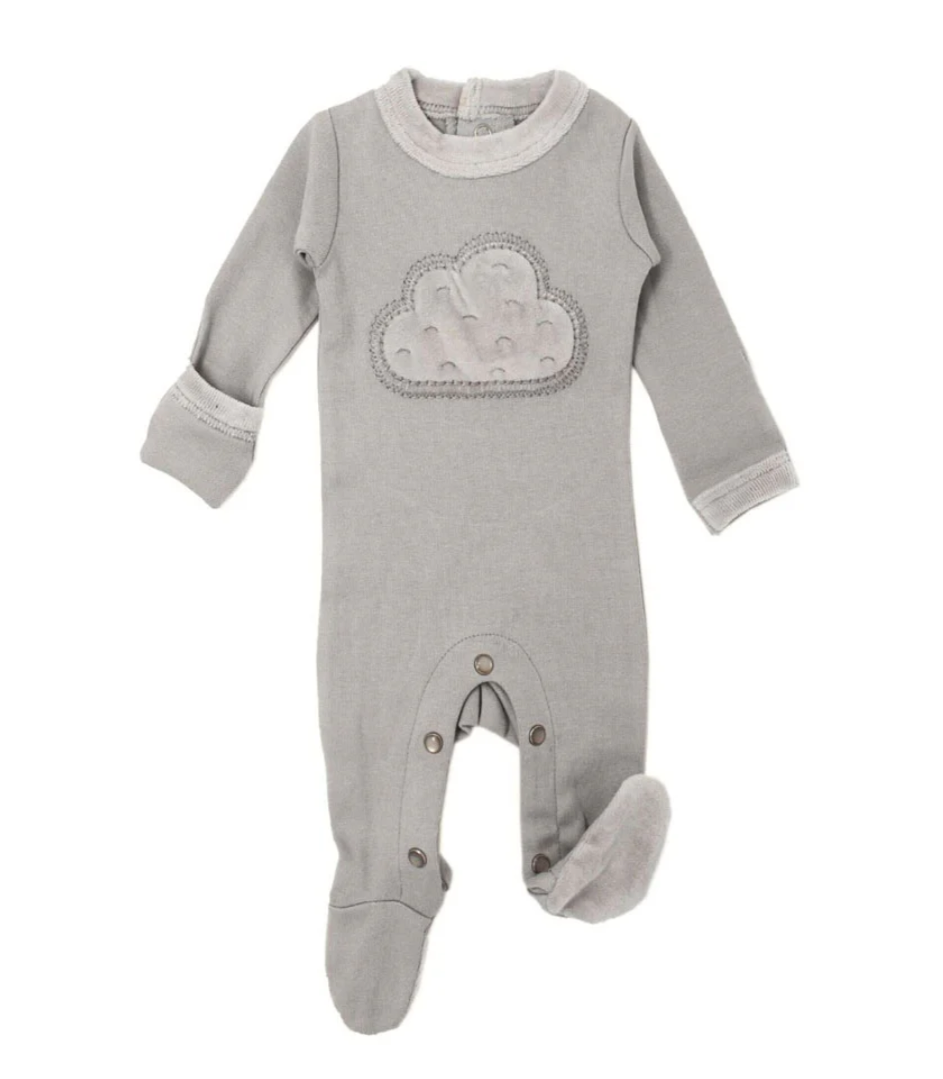 Velveteen Footie light gray w/ knotted cap