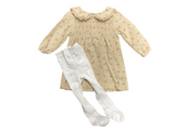 Rabbit + Bear Organics- Beige Floral Dress W/ Footed Tights
