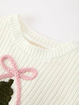Christmas Tree Knit Romper Bow Long Sleeve