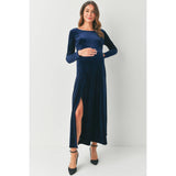 Velvet Long Sleeve Maternity Midi Dress