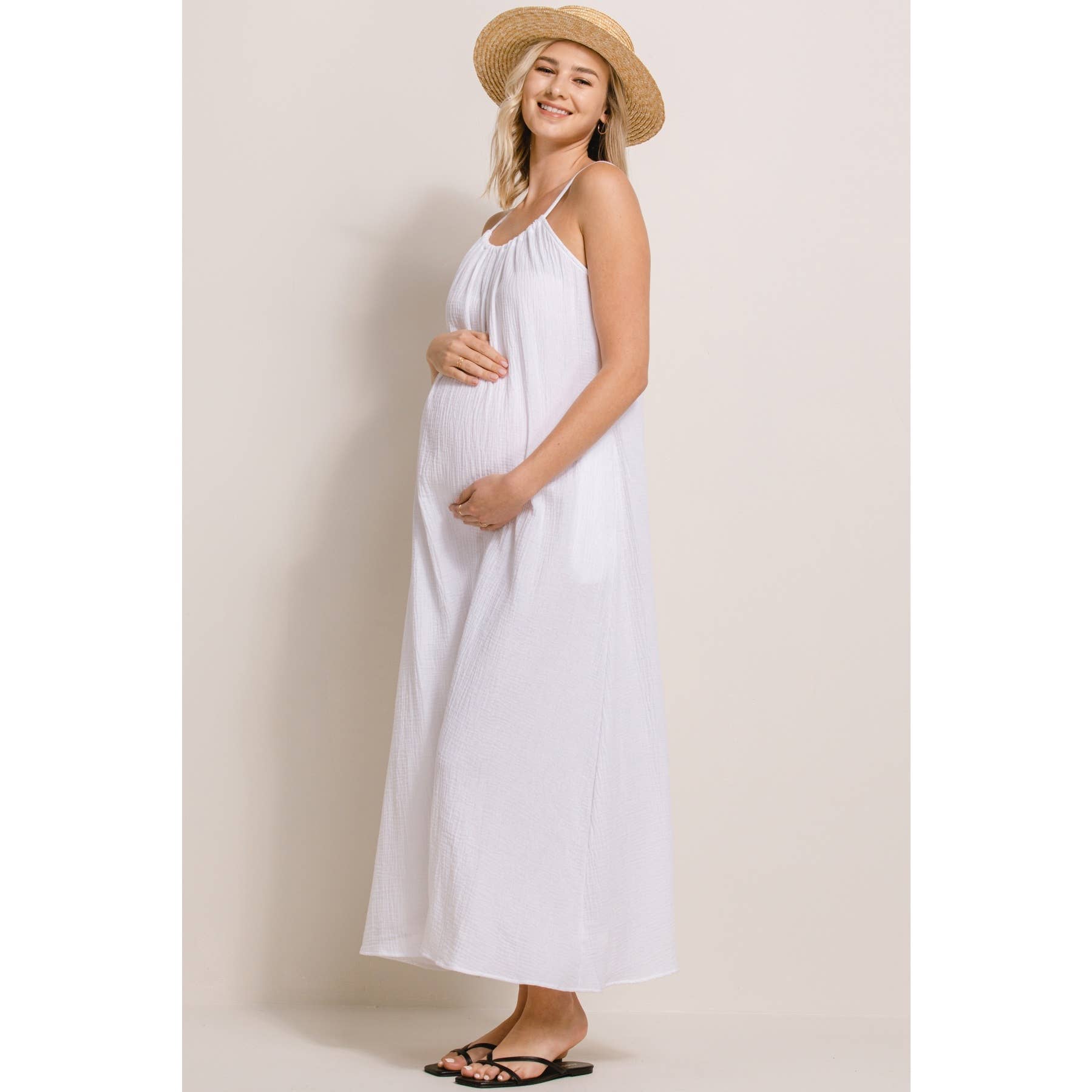 Cotton Halter Maternity Column Maxi Dress