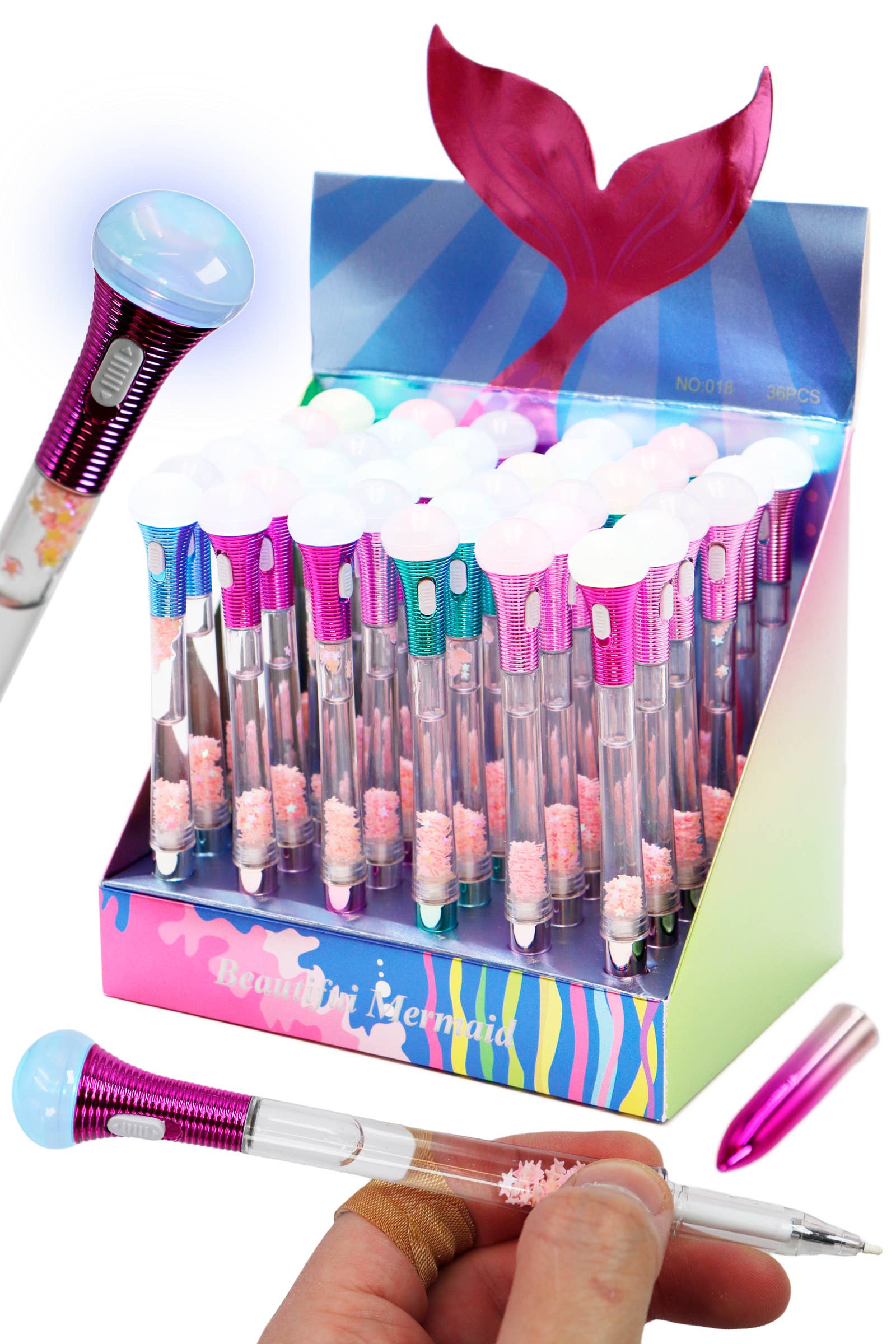 LED Light Mermaid Orb Glitter Liquid Pen - 36 pcs