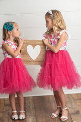 Bright Pink Rose Tiered Tulle Spring Easter Dress