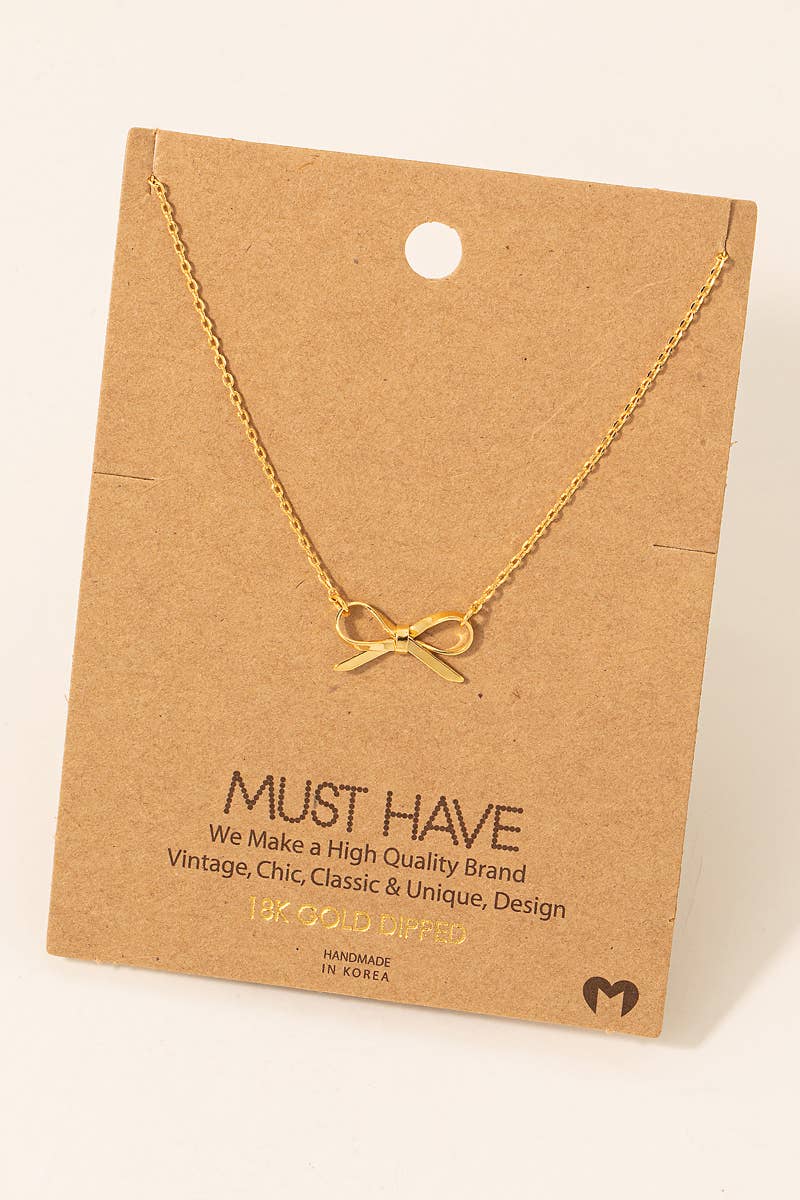 Gold Dipped Ribbon Bow Pendant Necklace