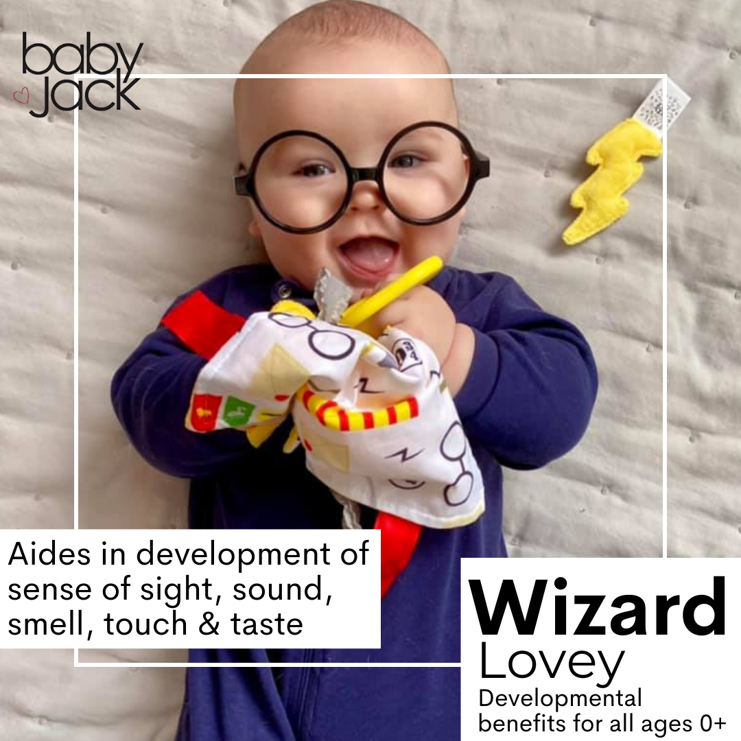 Wizard World Magical Boy Who Lived Baby Jack Learning Lovey Crinkle Tag Toy 8" x 8"