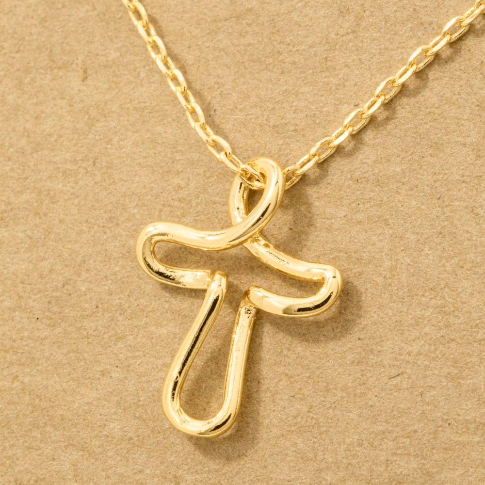 Gold Dipped Wire Cross Pendant Necklace