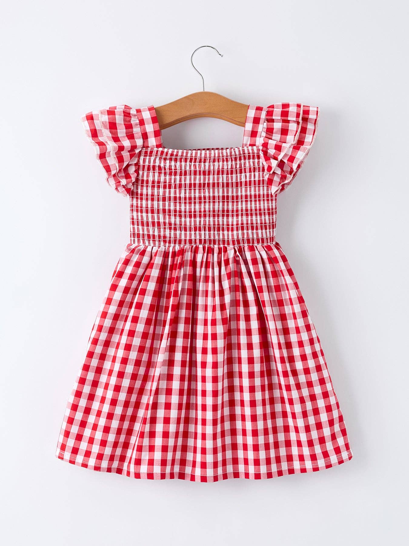 Summer Plaid Smocked Ruffle Girl Dress Sibling Outfits