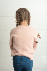 Kids Pink Heart & Leopard Arm Fuzzy Fall Winter Sweater