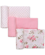 Little Me 3 Pack Cotton Muslin Swaddle Blankets-Vintage Rose