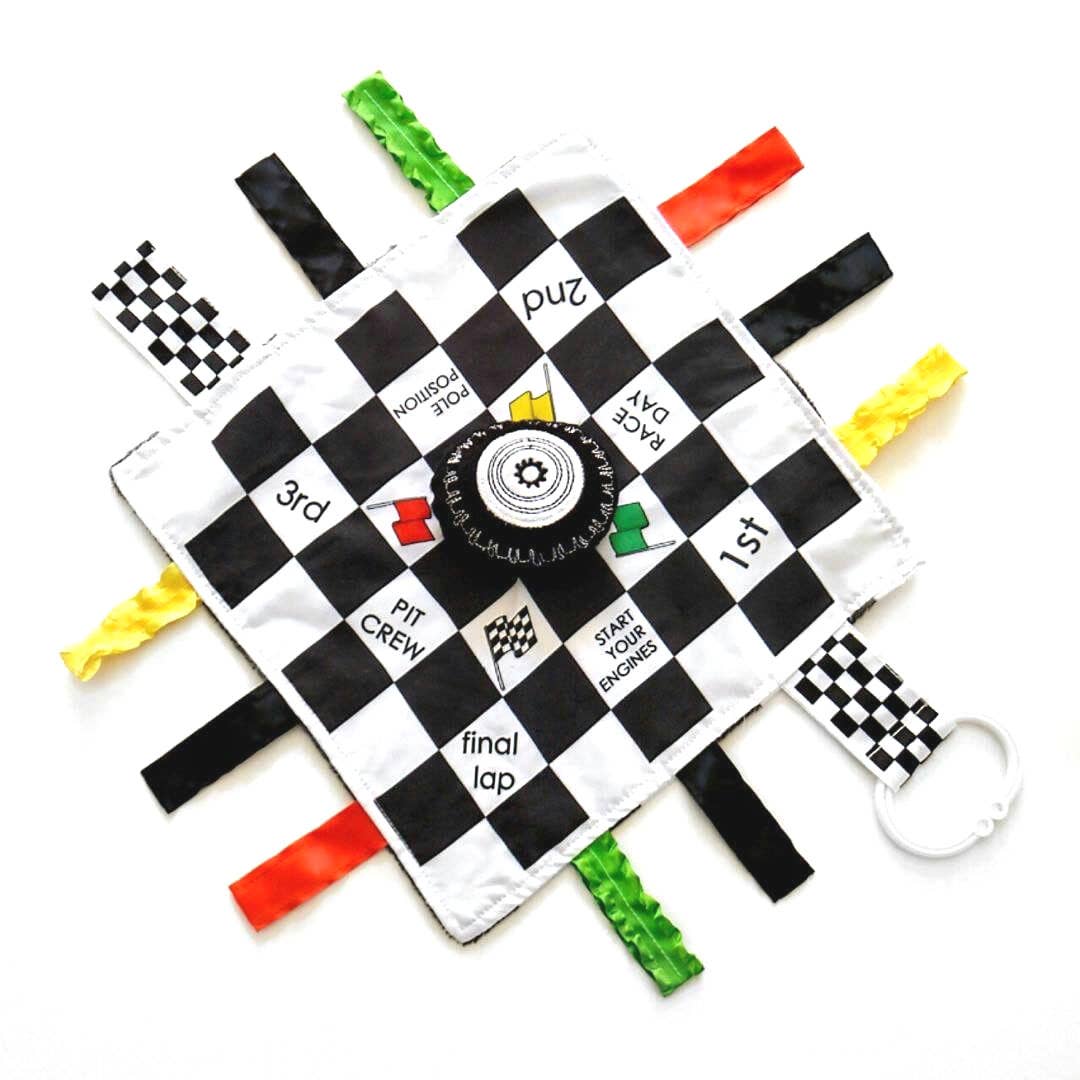 Racing Flag Baby NASCAR Tag Stroller Toy 10" x 10"