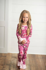 Adorable Sweetness - Kids Pink Magenta Rose Print Comfy 2 Piece Lounge Play Set