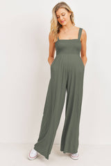 Sleeveless Smocked Maternity Wide-Leg Jumpsuit