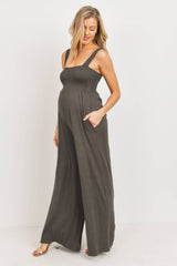 Sleeveless Smocked Maternity Wide-Leg Jumpsuit