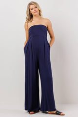Strapless Tube Maternity Wide-leg Jumpsuit